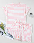 Stripe Knitted Top & Drawstring Shorts Set