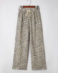 Leopard Drawstring Elastic Waist Straight Leg Pants