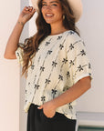 Bow Textured Short Puff Sleeve Top