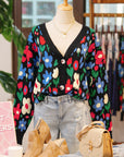 Floral Buttoned V-Neck Cardigan Sweater