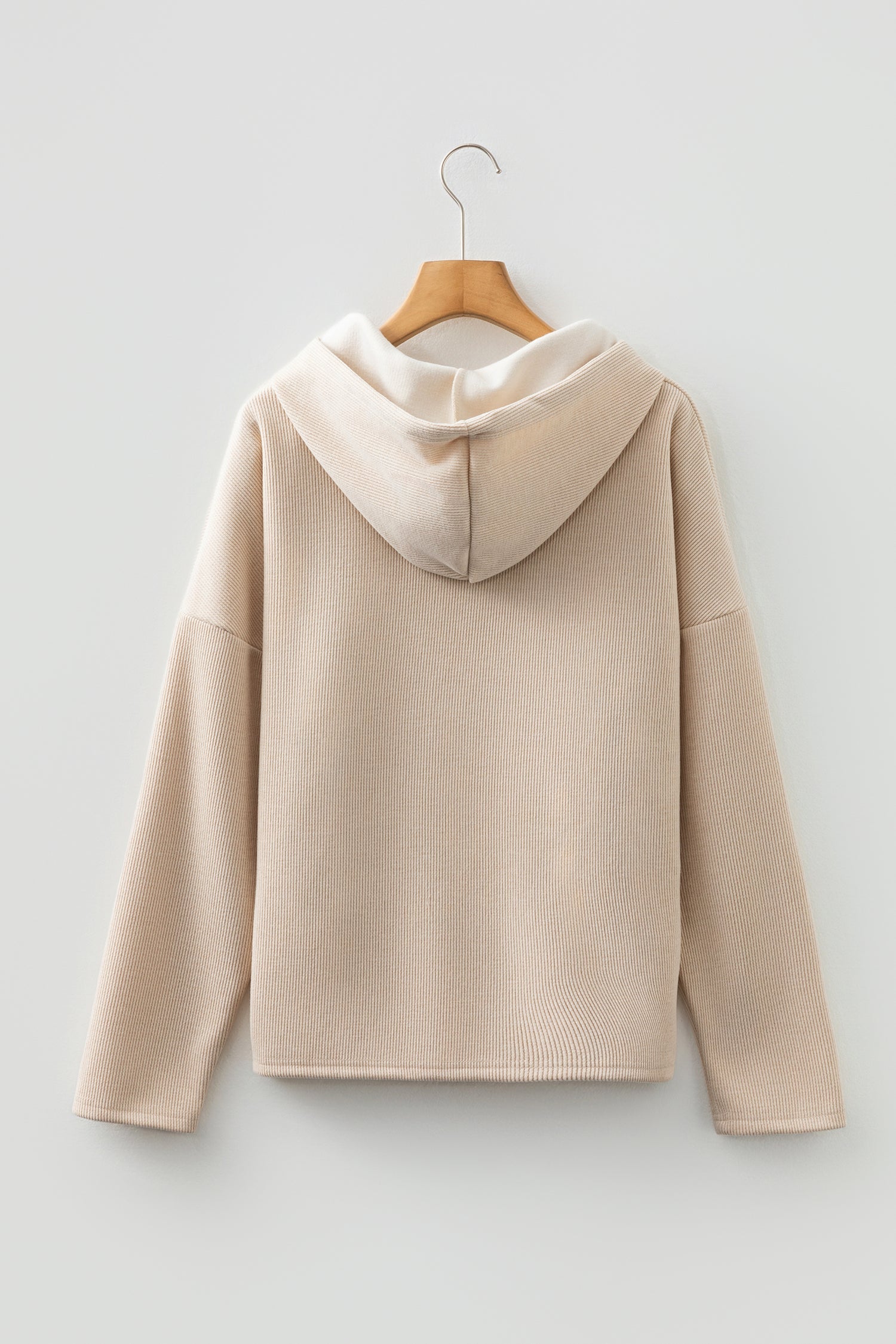 Ribbed Knit Leopard &amp; Lace Drawstring Hoodie