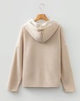 Ribbed Knit Leopard & Lace Drawstring Hoodie