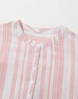Stripe Half Buttoned Short Sleeve Blouse