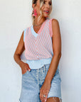 Chevron Contrast V-Neck Sleeveless Sweater Top