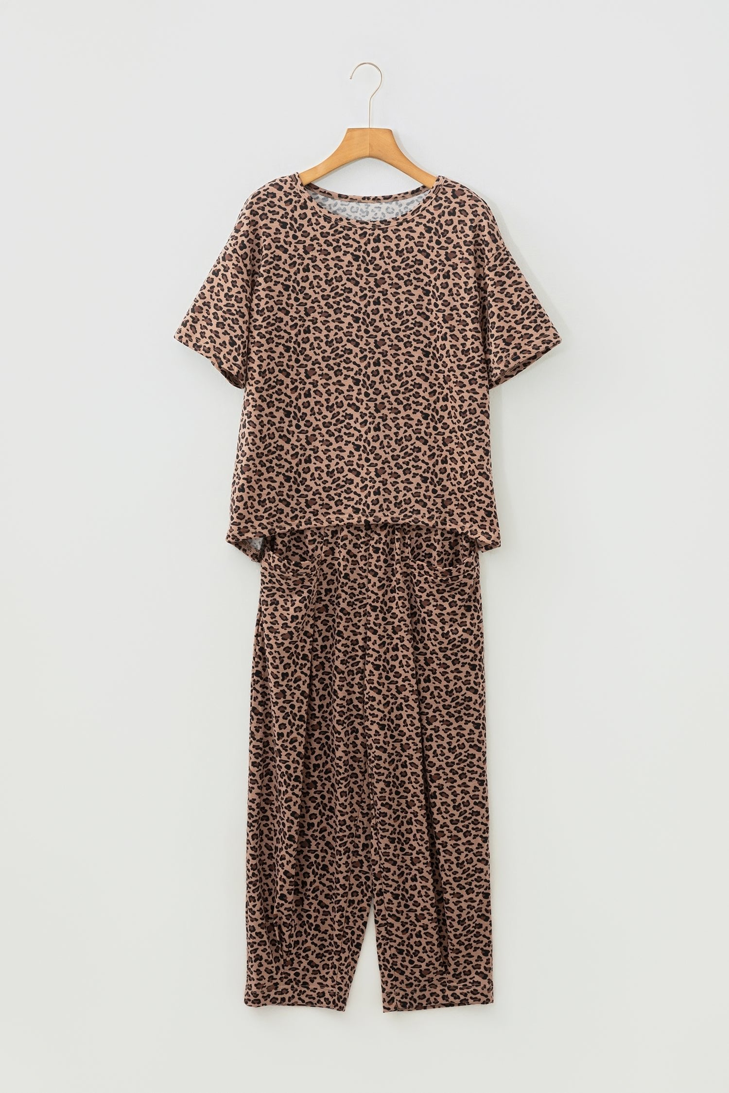 Leopard Loose Tee &amp; Drawstring Waist Pants Set