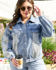 Plus Size Leopard Patchwork Denim Jacket