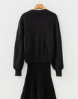 Solid High Neck Sweater and Pleated Mini Skirt Set