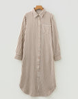 Stripe Textured 3/4 Sleeve Split Hem Midi Dress