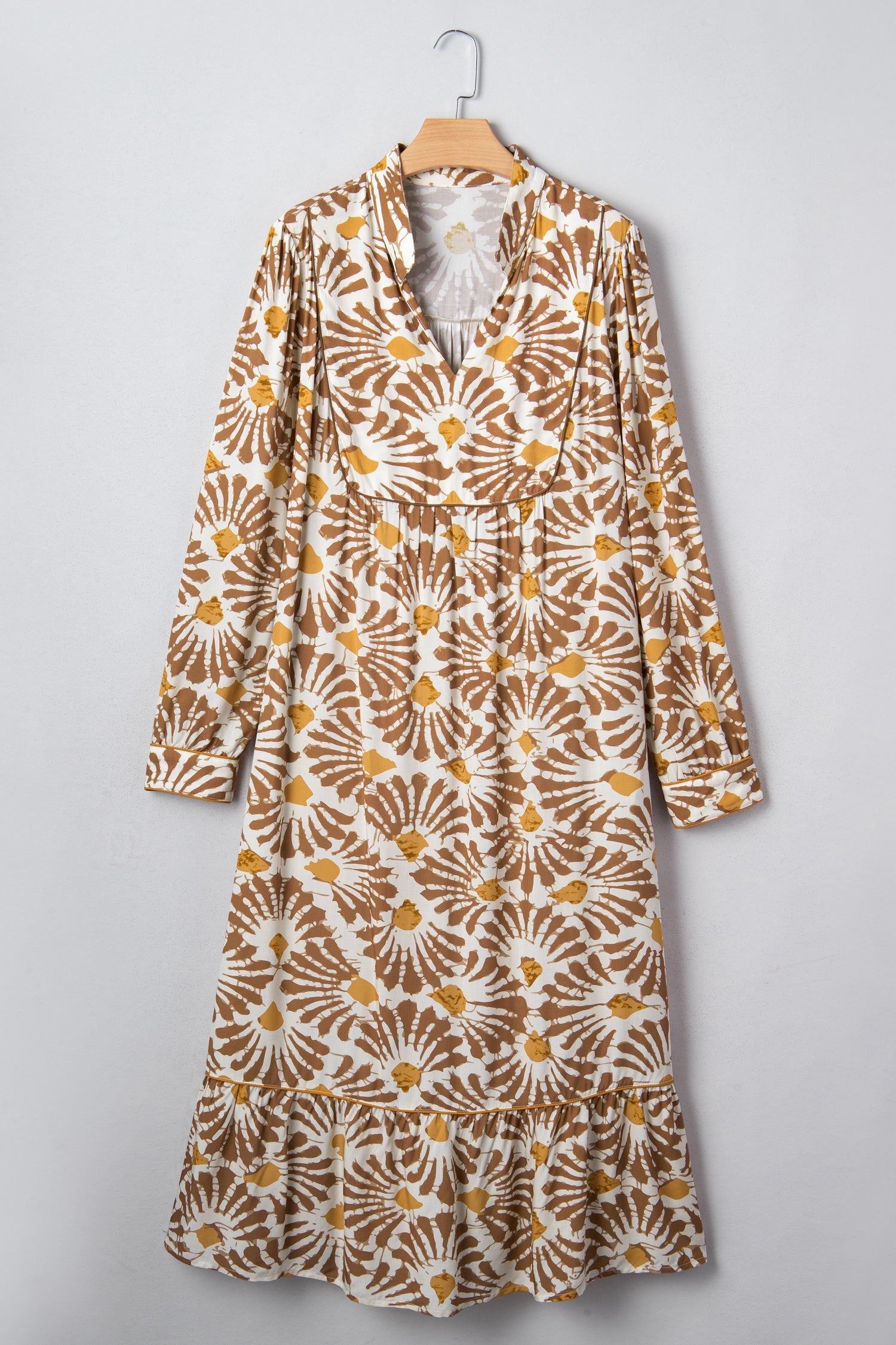 Plus Size Abstract Plant Long Sleeve Maxi Dress
