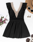 Ruffle Lace Trim V-Neck Short Sleeve Swim Dress