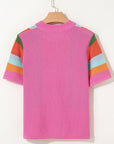 Colorblock Eyelet Short Sleeve Sweater T-Shirt