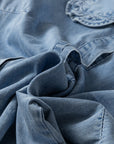 Western Denim Ruffle Peter Pan Collar Shirt