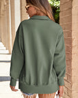 Solid Collared Drop Shoulder Side Slit Sweatshirt