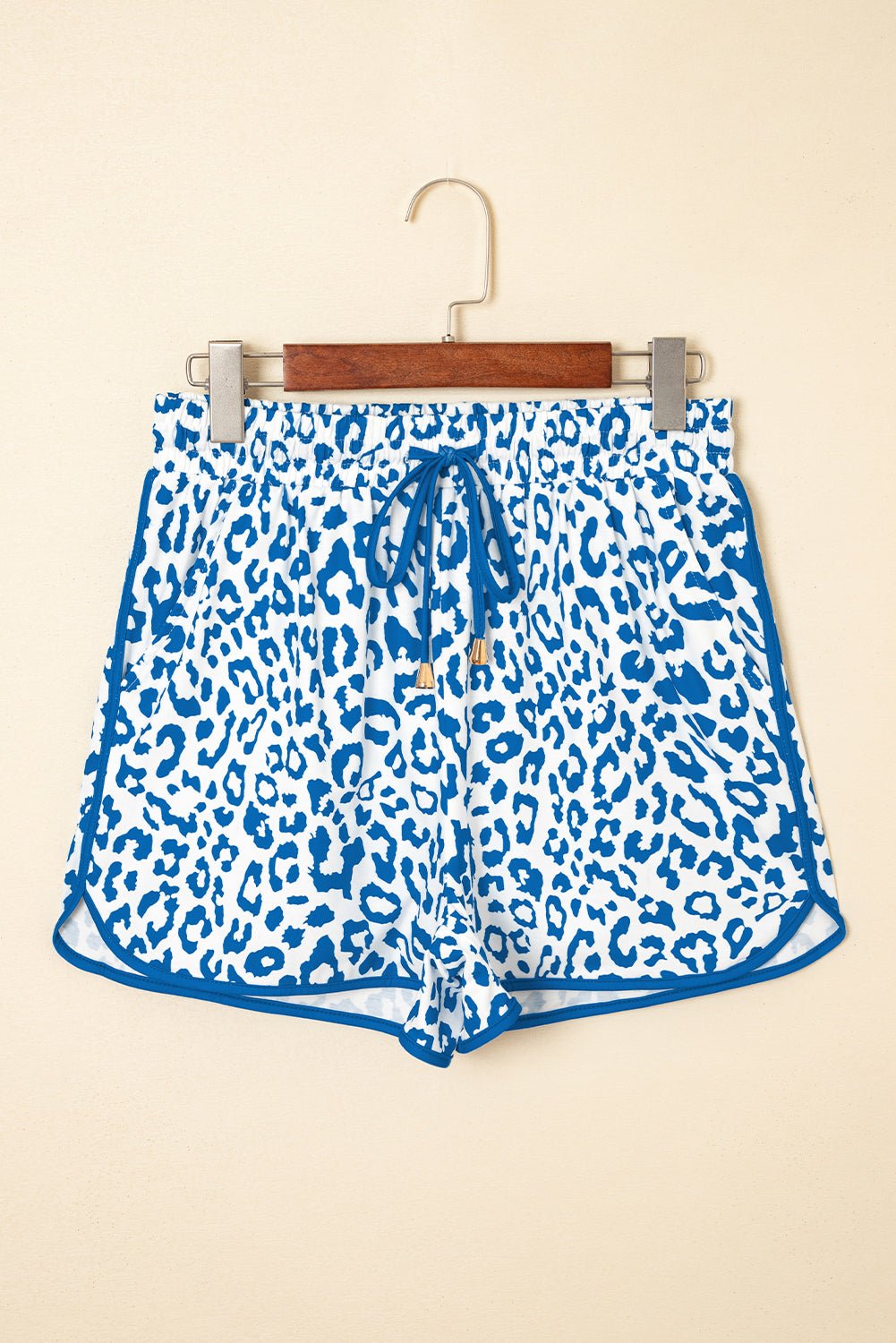 Leopard Contrast Trim Elastic Waist Drawstring Shorts