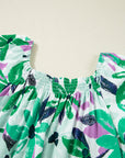 Floral Shirred Square Neck Mini Dress