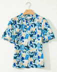Floral Puff Sleeve V-Neck Short Blouse