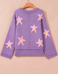 Star Textured V-Neck Drop Shoulder Oversized Sweater