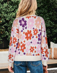 Floral Ribbed Trim Drop Shoulder Sweater
