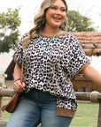 Plus Size Leopard Contrast Trim Short Sleeve Top