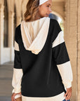 Waffle Knit Colorblock Patchwork Buttoned Hoodie