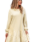 Solid Tiered Ruffle Hem Long Sleeve Dress