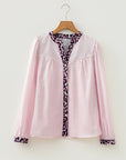 Stripe Leopard Patchwork Long Sleeve Shirt