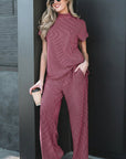 Corded Knit Mock Neck Tee and Pant Set