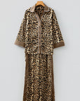 Leopard Collared 3/4 Sleeve Shirt and Pants Set