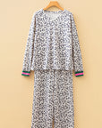Leopard Long Sleeve V-Neck Top and Pant Set