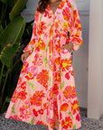 Floral V-Neck Puff Sleeve Maxi Dress