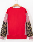 Stripe Leopard Patchwork Long Sleeve Sweatshirt