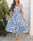 Floral Scoop Neck Tiered Flowy Midi Dress