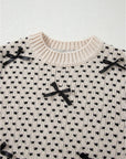 Bow Tie Ribbed Edge Crewneck Long Sleeve Sweater