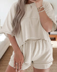 Solid Textured Raw Edge Top and Short Set