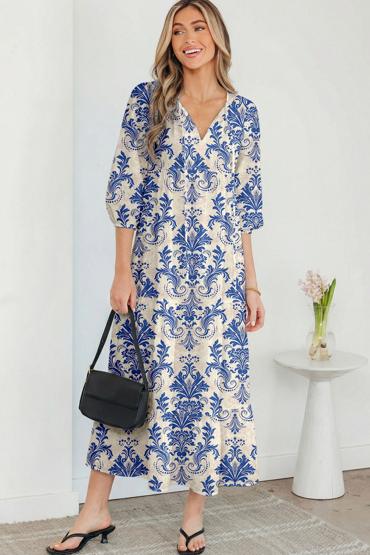 Boho 3/4 Sleeve Maxi Dress