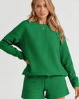 Textured Long Sleeve Top and Drawstring Shorts Set