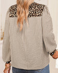 Stripe Leopard Patchwork Long Sleeve Shirt