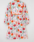 Floral Ricrac Trim 3/4 Puff Sleeve Mini Dress