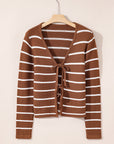 Stripe Tie-Front V-Neck Cardigan Sweater