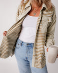 Houndstooth Corduroy Patchwork Flap Pocket Shacket
