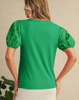 Pearl Beaded Puff Sleeve Ribbed Top