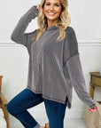 Solid Corded Knit Long Sleeve Top