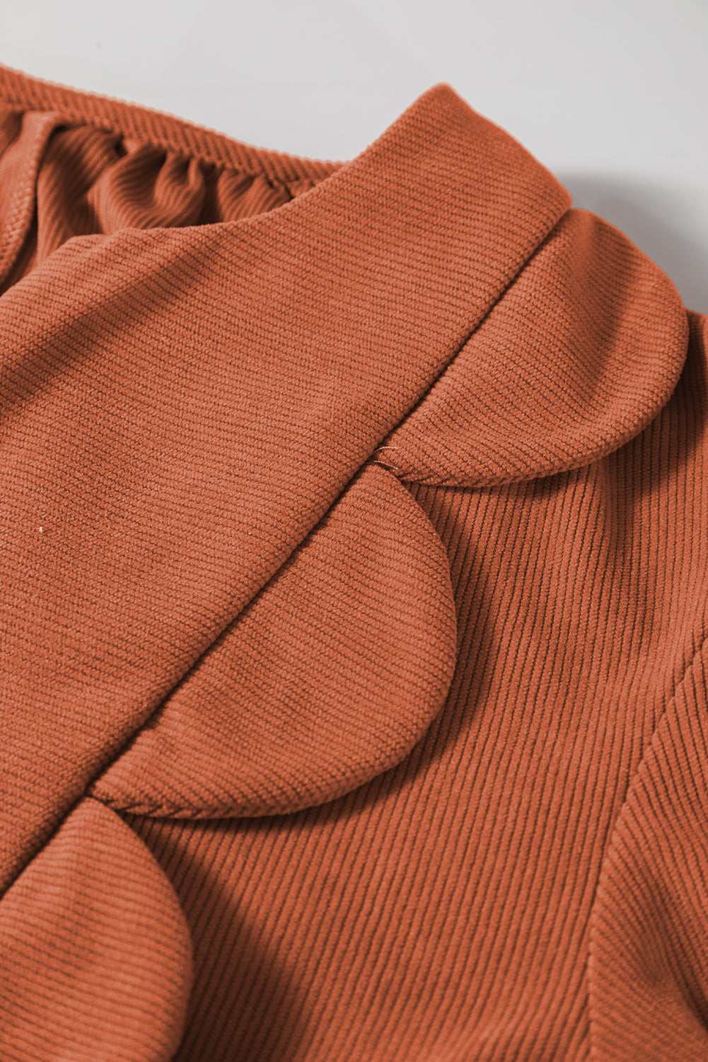 Alyssa Split Neck Scallop Detail Pleated Corduroy Mini Dress