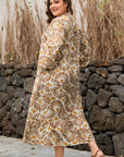 Plus Size Abstract Plant Long Sleeve Maxi Dress