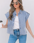 Emelia Denim Pinup Folded Cap Sleeve Shirt
