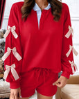 Stripe Collar Bow Tie Sweatshirt and Shorts Set