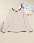 Plus Size Leopard Contrast Trim Ribbed Knit Top