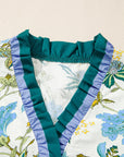 Floral Contrast Frill Stripe Trim Blouse