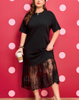 Plus Size Lace Hem Patchwork T-Shirt Midi Dress