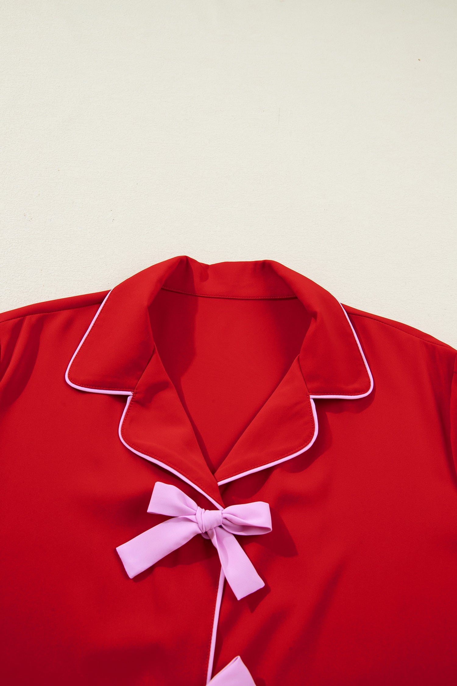 Ribbon Bow Top &amp; Short Silky Pajama Set